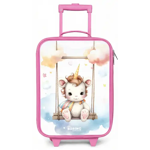 Witte baby eenhoorn op een schommel in de wolken Kinderkoffer - Roze klein -zz3dotto