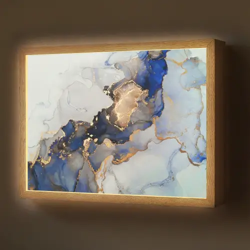 Marmer - Blauw - Goud Light Box met batterij (Wandlamp) middel -z3d_website