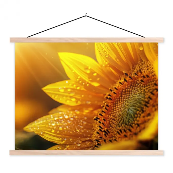 Zonnebloem - Dauwdruppels - Geel - Zonlicht textielposter latten blank klein -3d