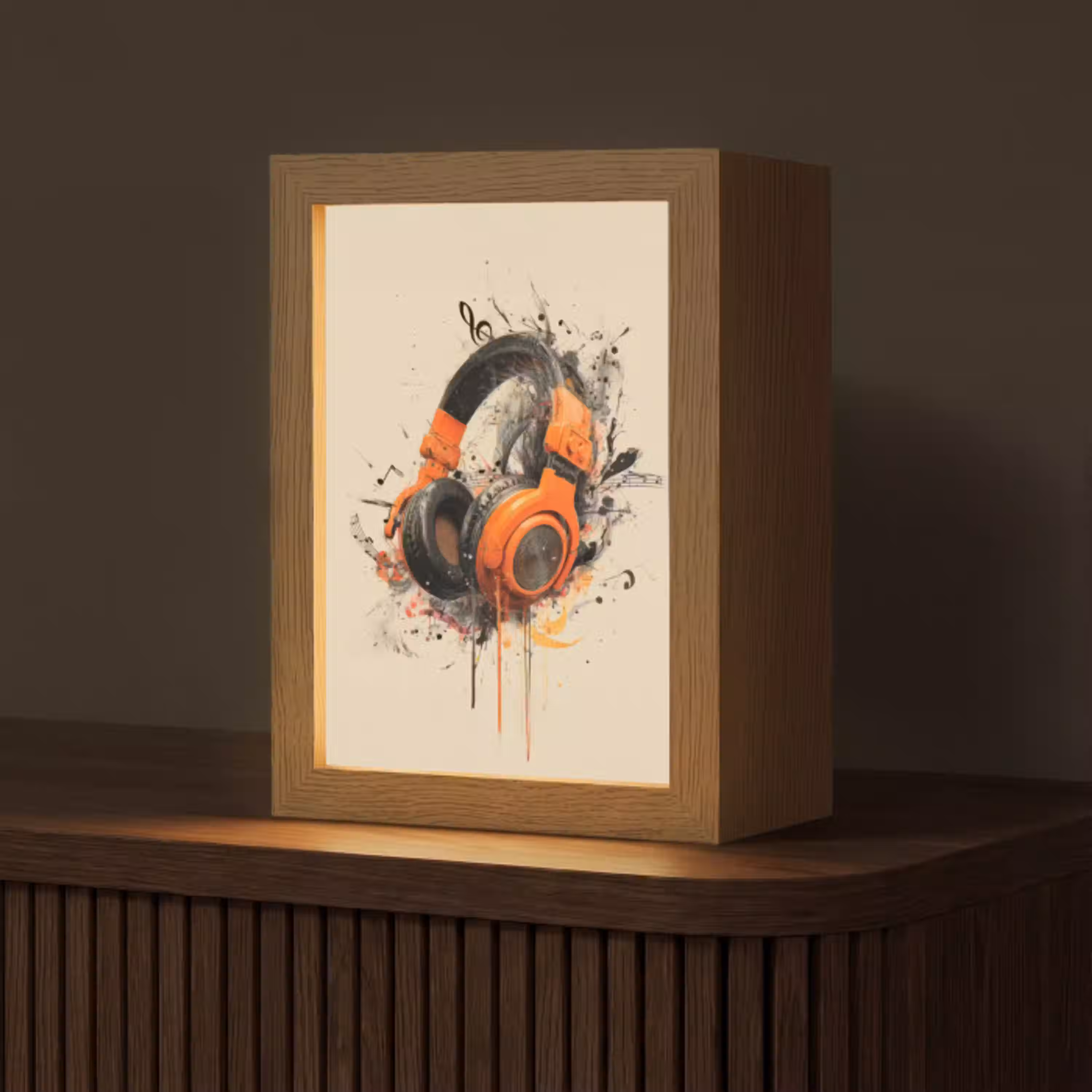Koptelefoon - Oranje - Explosief Light Box met kabel (Tafellamp) klein -z3d_website