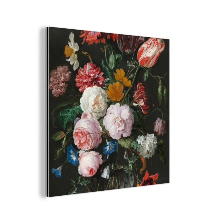 Stilleven met bloemen in een glazen vaas - Schilderij van Jan Davidsz. de Heem aluminium wit klein -3d