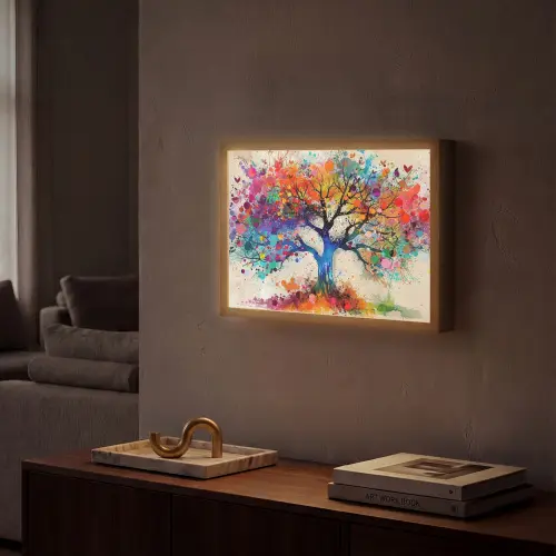 Levensboom - Natuur - Kleurrijk - Boom Light Box met batterij (Wandlamp) middel -sfeer1