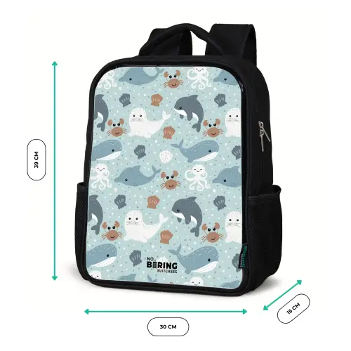 Zeedierenpatroon met dolfijnen, zeehonden en krabben Rugzak - Zwart middel -productfoto_formaten