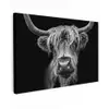 Schotse Hooglander - Horens - Zwart - Wit - Koe - Wild - Dieren canvas 2cm klein -z3d