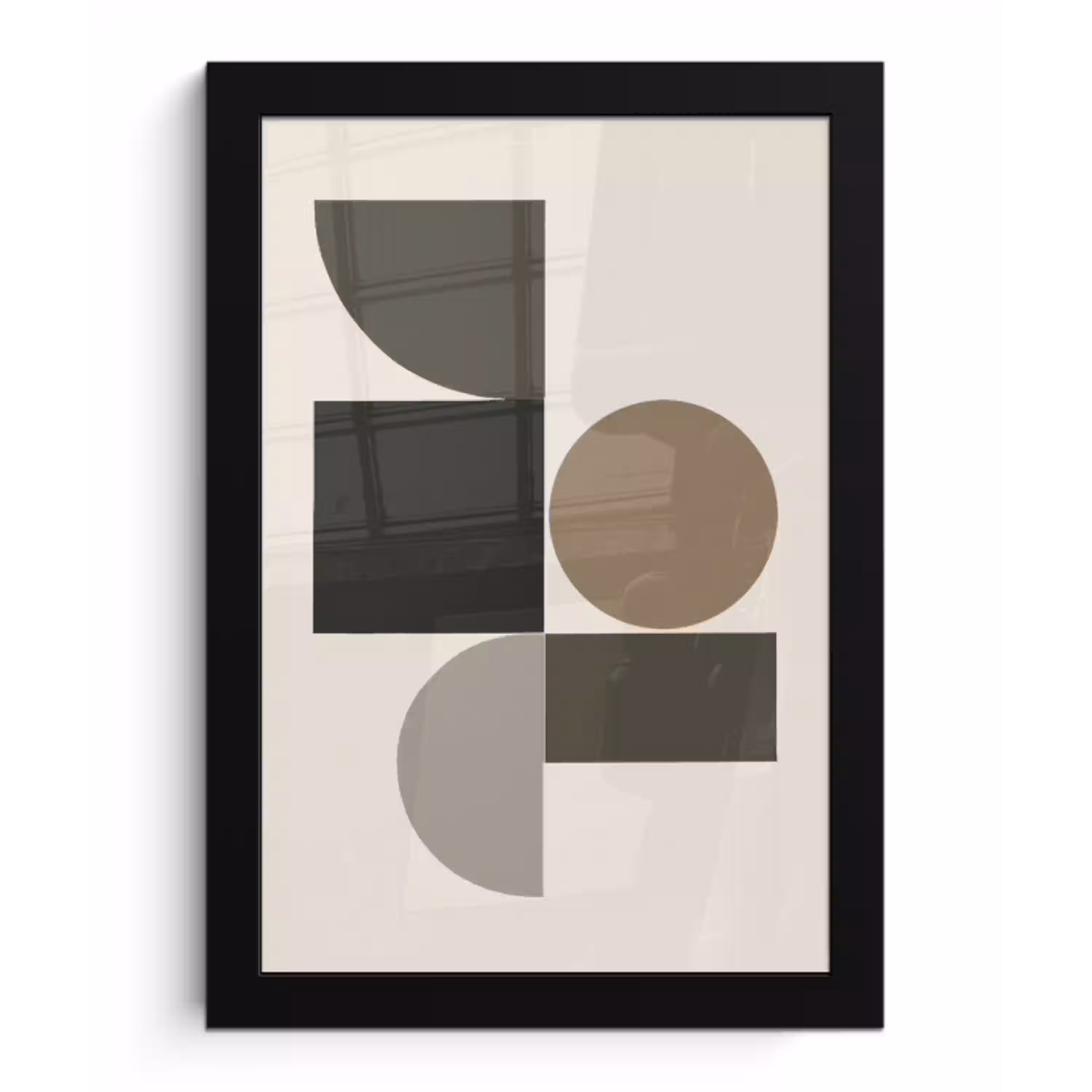 Aardetinten - Abstracte compositie - Eenvoudige vormen fotolijst zwart zonder passe partout klein -3d