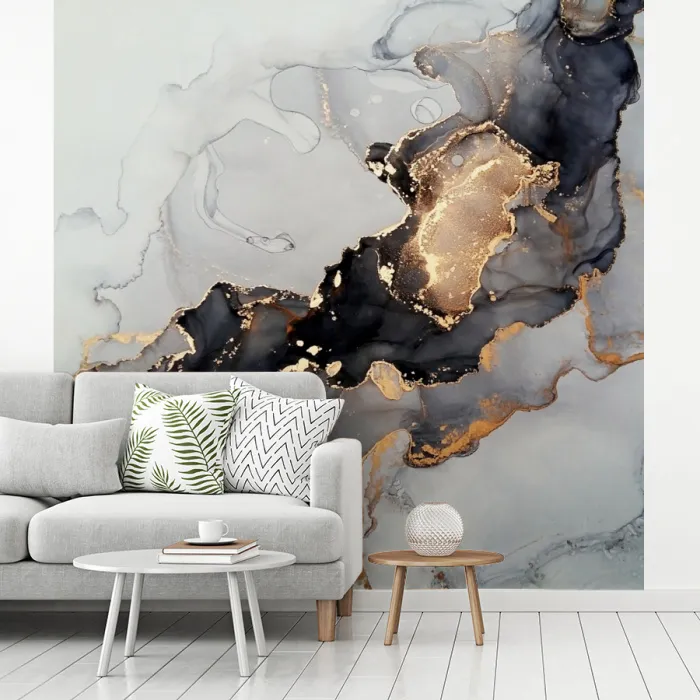 Zwart - Marmer - Luxe - Goud fotobehang vinyl groot -woonkamer