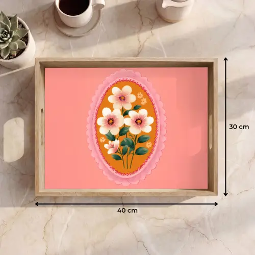 Illustratie - Bloemen - Rand - Roze Dienblad Rechthoek middel -USP_Formaat