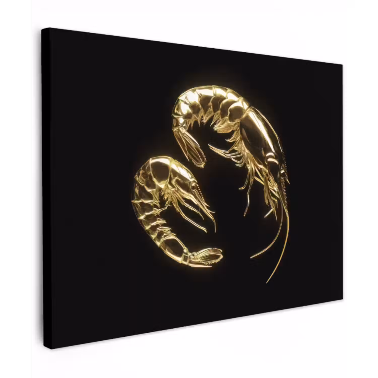 Canvas schilderij - Garnalen - Zwart - Goud - Dieren