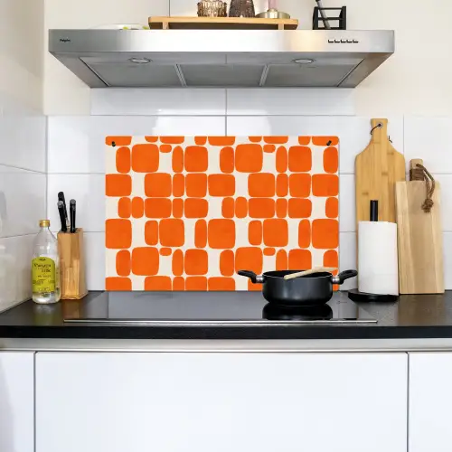 Patroon - Retro - Oranje Inductie beschemer met haakjes klein 777 -sfeer2