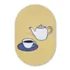 Theepot - Kopje - Beige - Illustratie Wandcirkel Ovaal Forex klein -3d