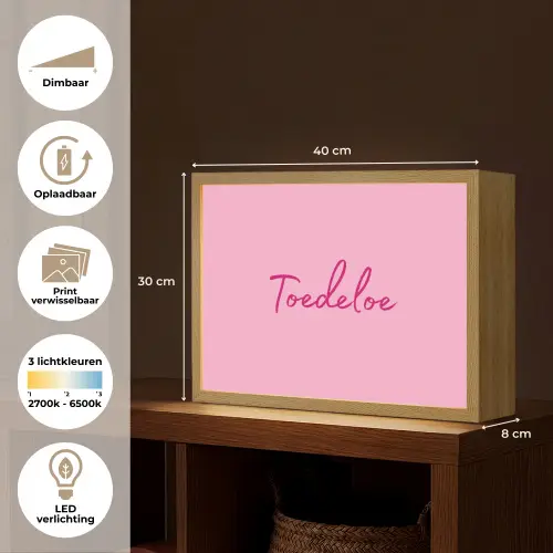 Toedeloe - Roze - Minimalistisch Light Box met batterij (Wandlamp) middel -USP_websiteoverzichtNL