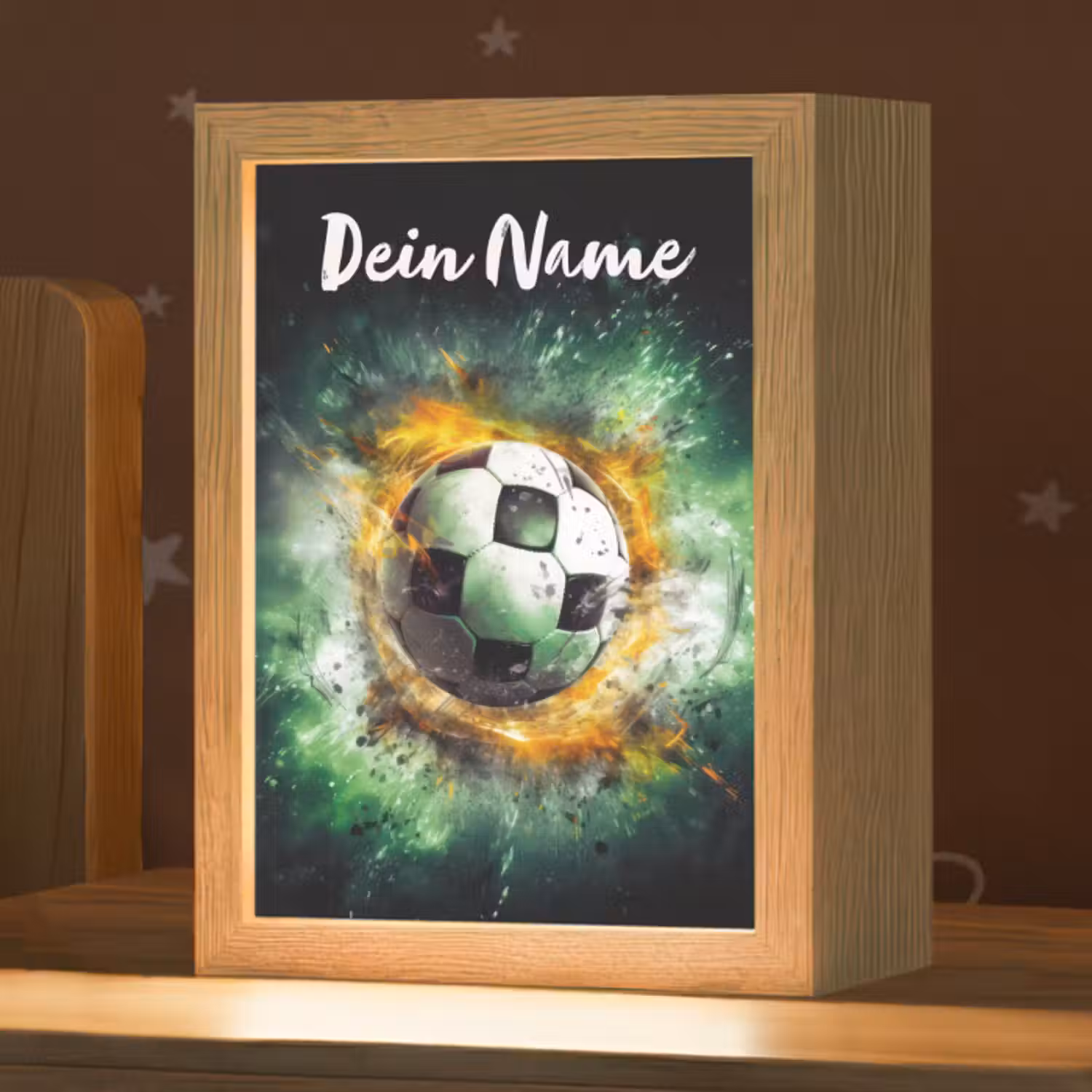 Nachtlicht Kinder mit Namen - Ball - Fußball - Grün - Orange - Rauch