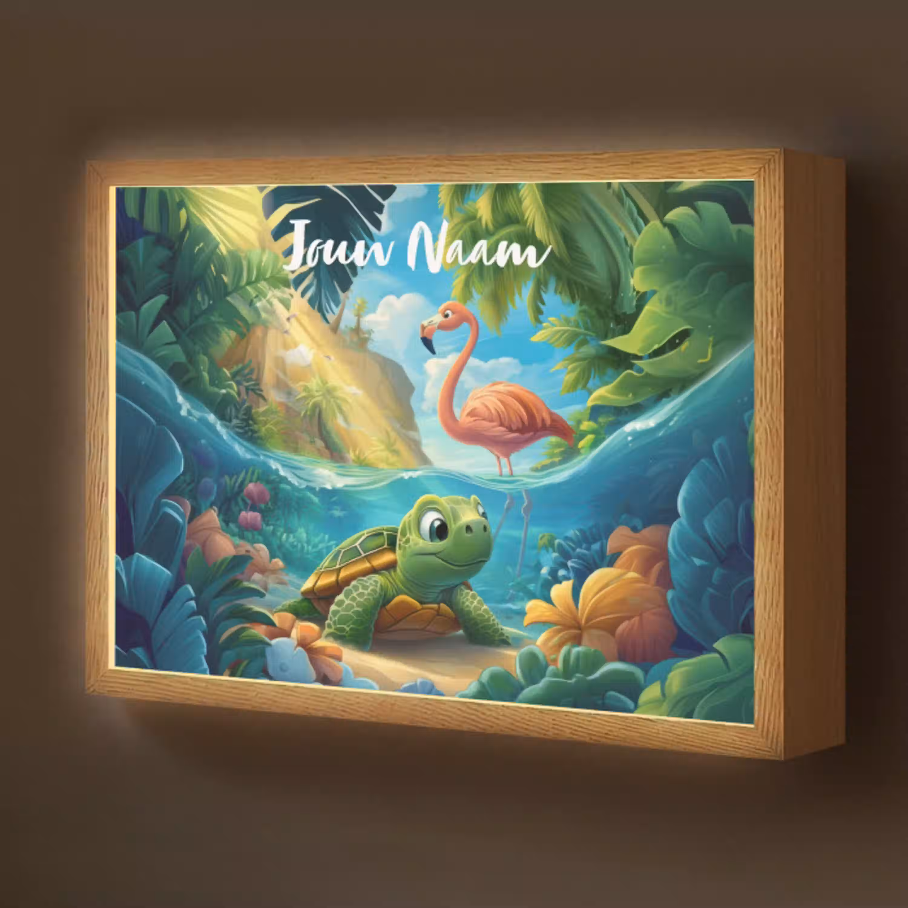 Schildpad - Flamingo - Tropisch - Oceaan Light Box met batterij (Wandlamp kind) middel -z3d_website