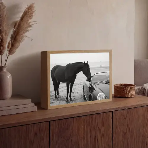 Paard - Auto - Zwart - Wit Light Box met batterij (Wandlamp) middel -sfeer2