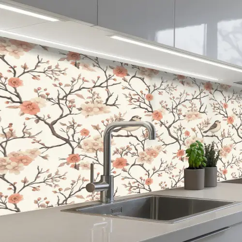 Kersenbloesem - Mus - Roze keuken achterwand 2 middel 871 -3d_schuin