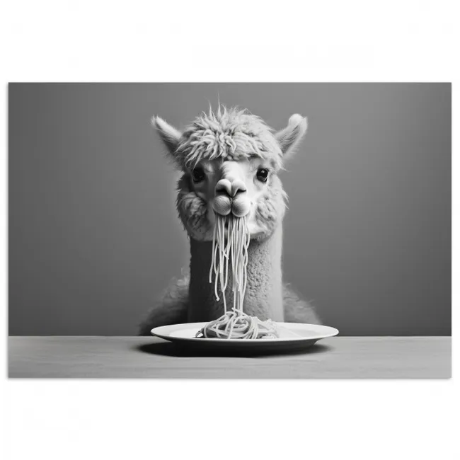 Alpaca - Pasta - Zwart - Wit - Grappig - Dieren poster papier klein -3d