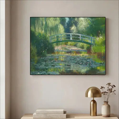 Brug - Hout - Vijver - Waterlelies Textielframe - compleet frame klein -sfeer2