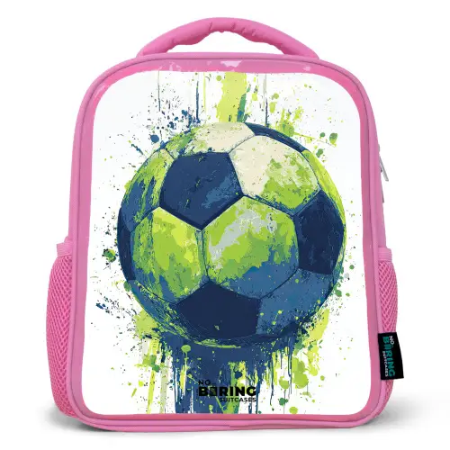 Voetbal - Verf - Groen - Blauw Kinderrugzak - Roze middel -3d