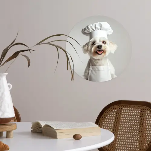 Hond - Wit - Kok Wandcirkel behangsticker klein -sfeer3