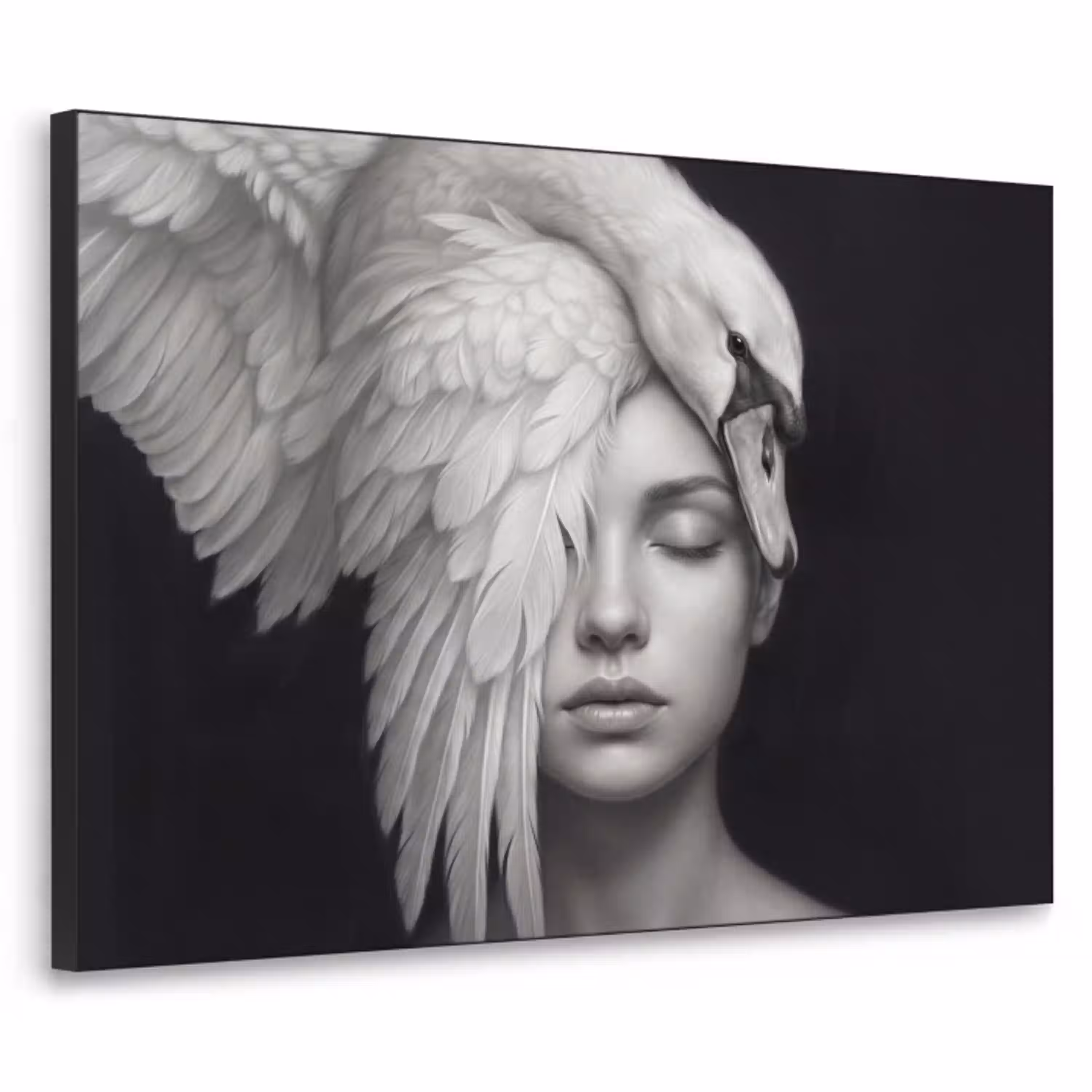 Portret - Zwaan - Zwart - Wit Textielframe zwart klein -3d