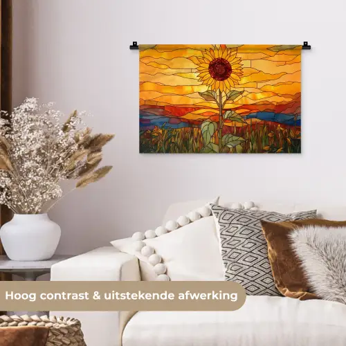 Zonnebloem - Mozaïek - Zonsondergang - Geel Wandkleed katoen klein -sfeer1