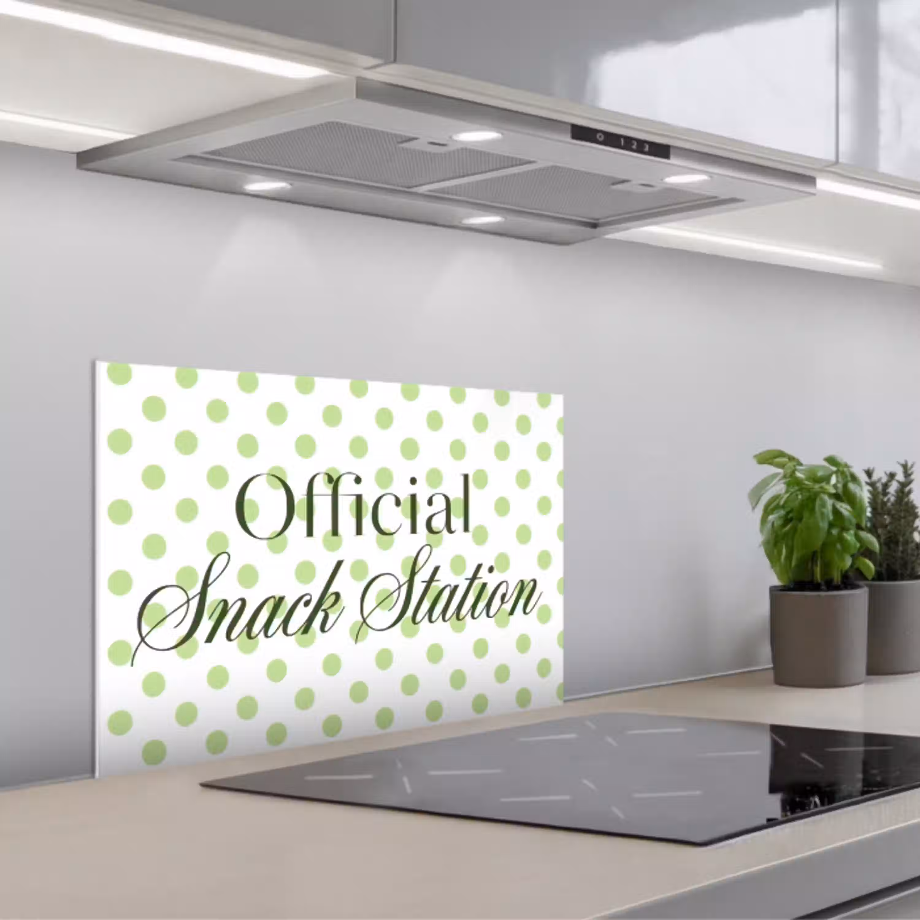 Snack Station - Groen - Stippen keuken achterwand spatscherm klein -3d_schuin