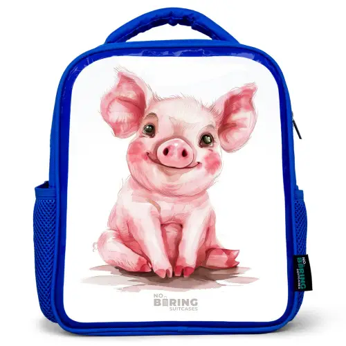 Roze baby varken Kinderrugzak - Blauw middel -3d