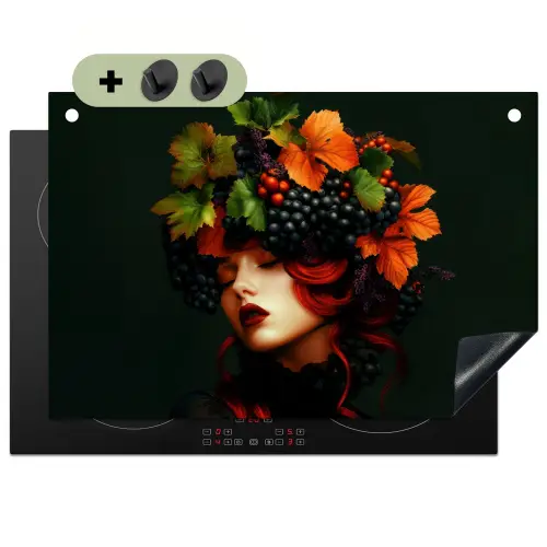 Vrouw - Rood - Groen - Druiven Inductie beschemer met haakjes klein -3d