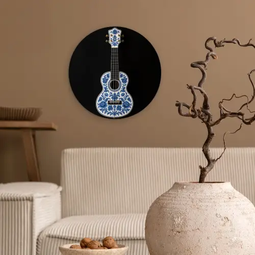Ukelele - Delfts - Blauw - Muziek Wandcirkel plexiglas klein -sfeer1