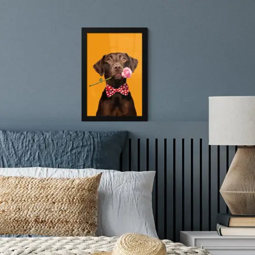 Hond - Oranje - Roos - Valentijn fotolijst zwart zonder passe partout klein -sfeer3
