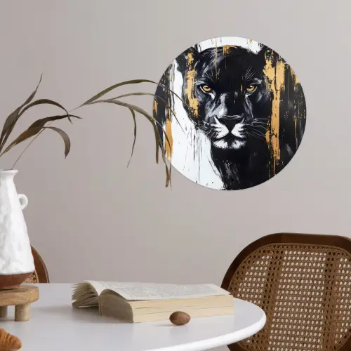 Panter - Zwart - Abstract - Verfstreken Wandcirkel behangsticker klein -sfeer3