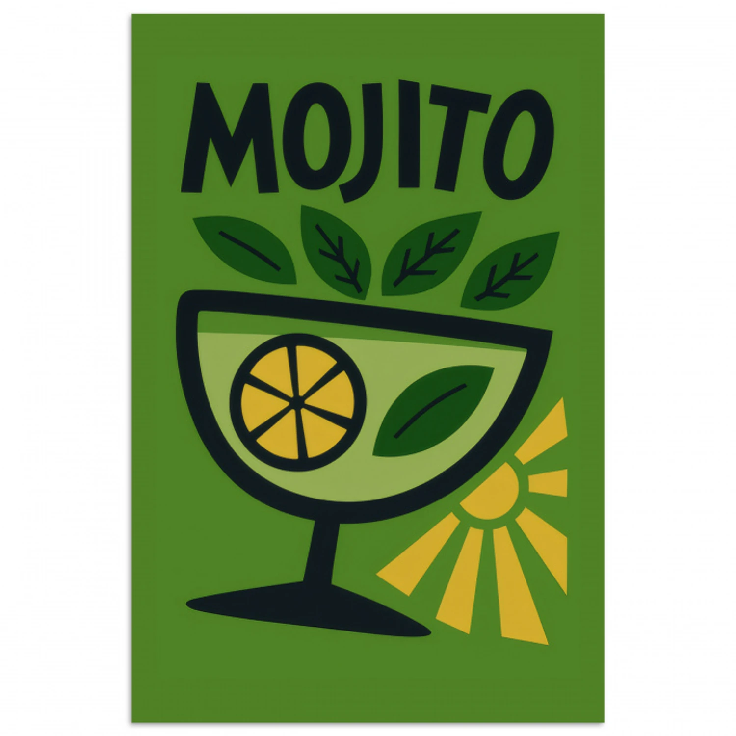 Mojito - Cocktail - Citroen - Groen poster papier klein -3d