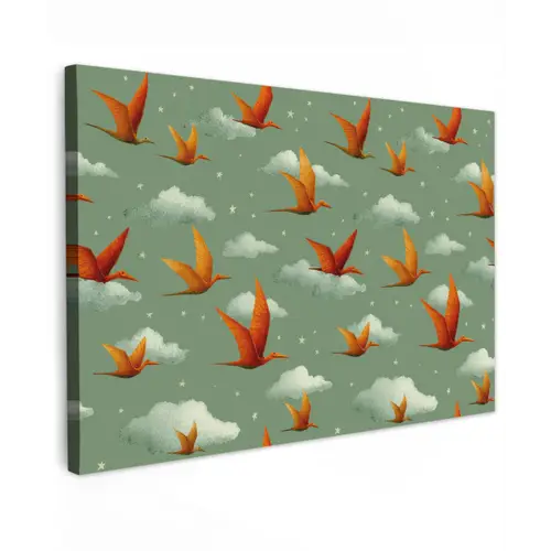 Dinosaurussen - Wolken - Sterren - Oranje canvas 2cm klein -z3d