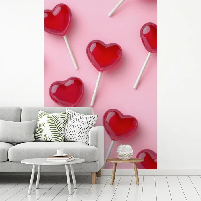 Lollies - Hartjes - Roze fotobehang vinyl groot -woonkamer