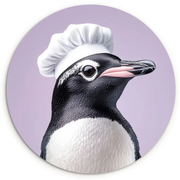 Pinguïn - Koksmuts - Lief - Paars Wandcirkel kunststof plaat 5mm dik klein -3d