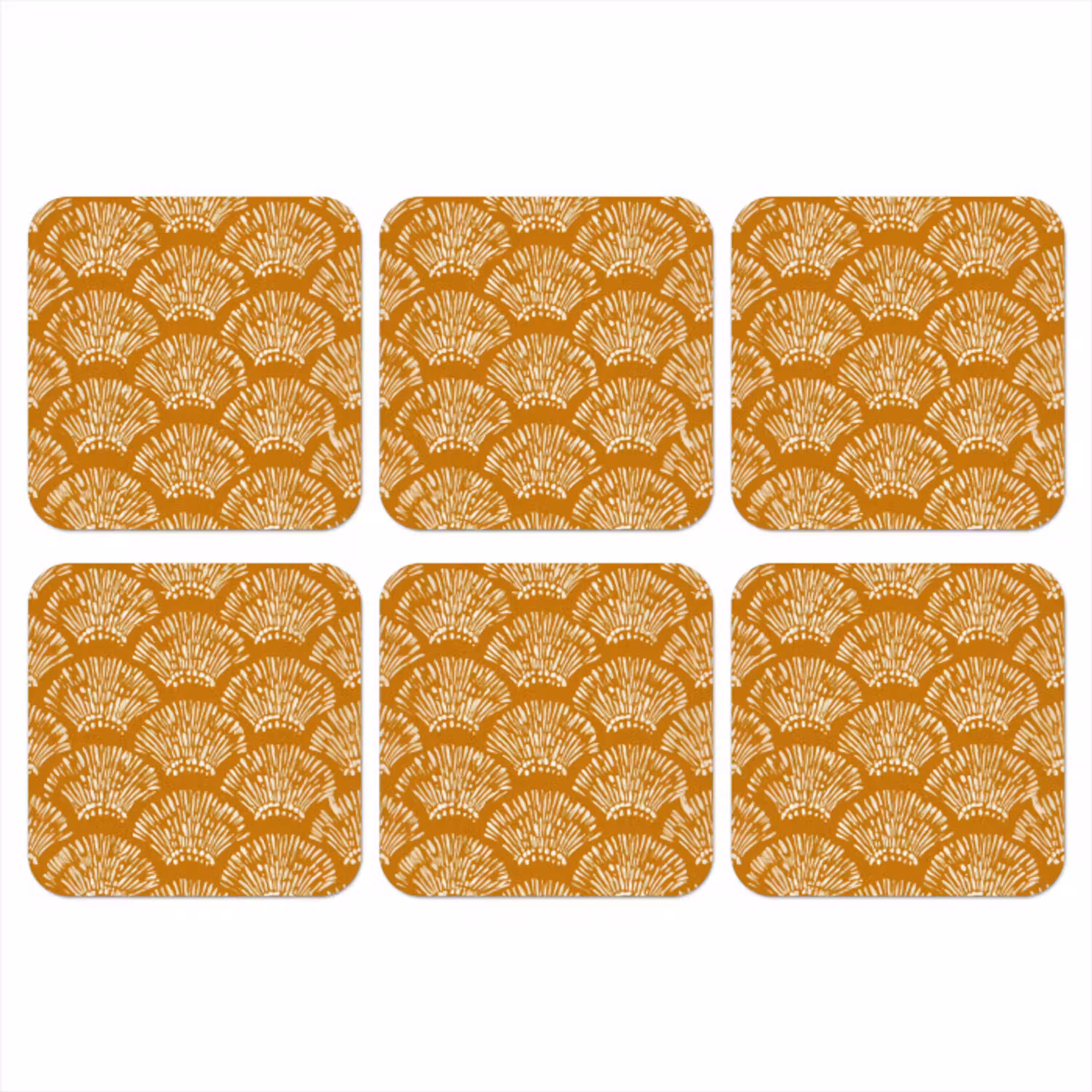 Waaierachtige motieven - Geel - Vintage onderzetter kurk middel -3d