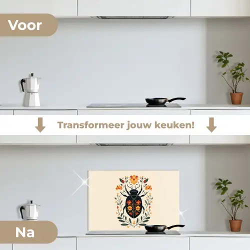 Bloemen - Oranje - Planten - Sierlijk keuken achterwand spatscherm klein -voor_na_NL