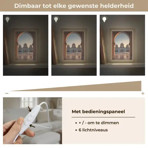 Zonsopkomst - Witte koepels - Plein - Moskee Light Box met kabel (Tafellamp) klein -USP_dimbaarNL