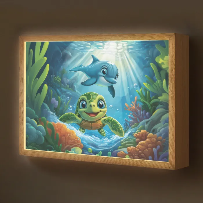 Schildpad - Dolfijn - Oceaan Light Box met batterij (Wandlamp kind) middel -z3d_website