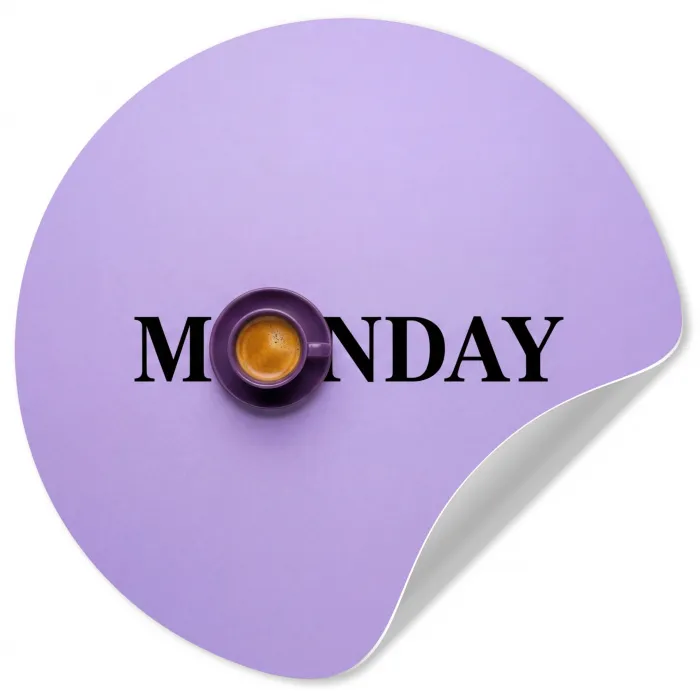 Maandag - Mok - Koffie - Paars Wandcirkel behangsticker klein -3d