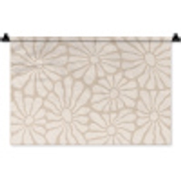 Bloemen - Print - Beige - Bruin - Minimalistisch Wandkleed katoen klein -zz3d