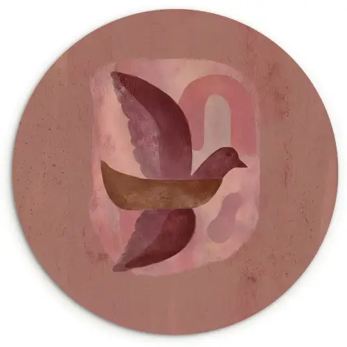 Illustratie - Vogels - Abstract - Roze Wandcirkel kunststof plaat 5mm dik klein -3d