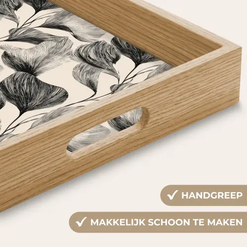 Botanisch - Bladeren - Zwart Dienblad Rechthoek middel 911 -USP_HandgreepNL