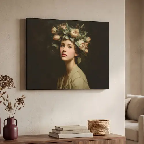 Bloemenstilte - Vrouw - Portret Textielframe zwart klein -sfeer3