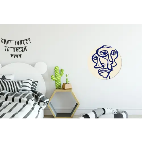 Lijntekening - Overlappende gezichten - Donkerblauw Wandcirkel aluminium klein -kinderkamer
