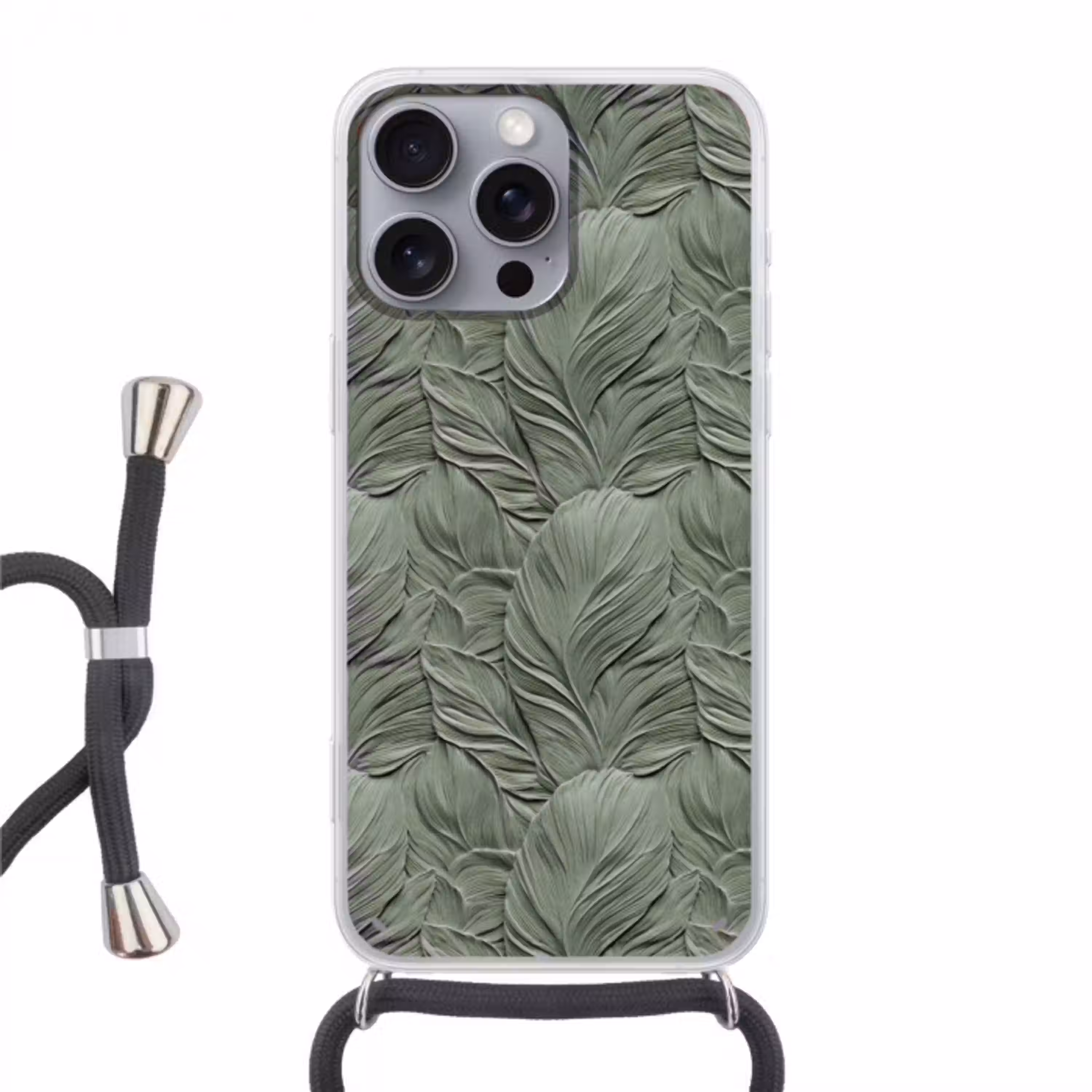 Bladeren - Textuur - Groen Hoesje iPhone 16 Pro Max met koord klein 804 -3d
