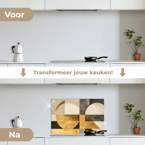 Abstract - Goud - Grijs - Vormen - Geometrisch keuken achterwand spatscherm klein -voor_na_NL