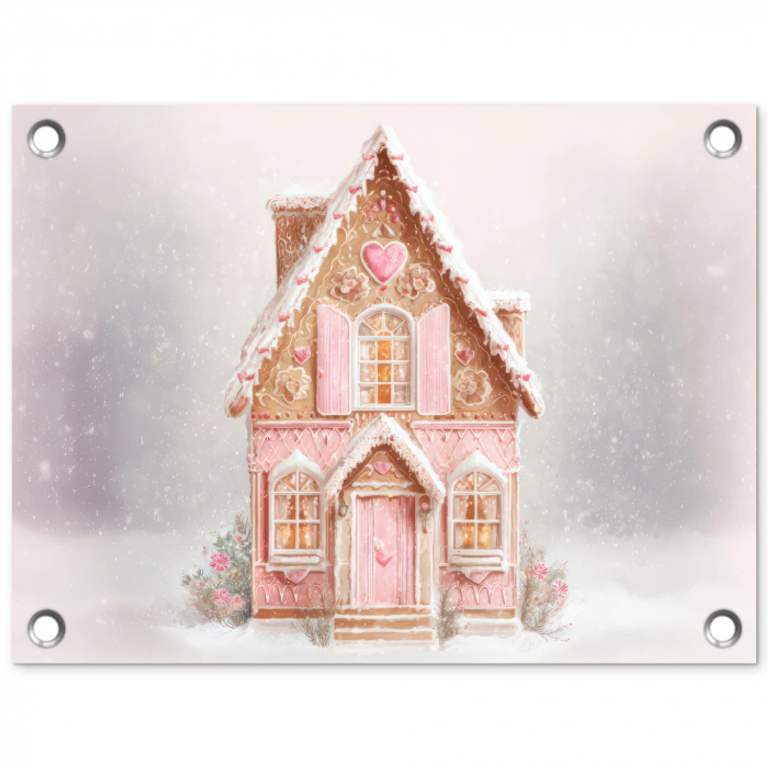 Huisje - Suiker - Pastel tuinposter los doek klein -3d