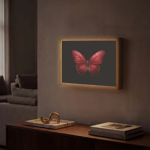 Vlinder - Rood - Minimalistisch Light Box met batterij (Wandlamp) middel -sfeer1