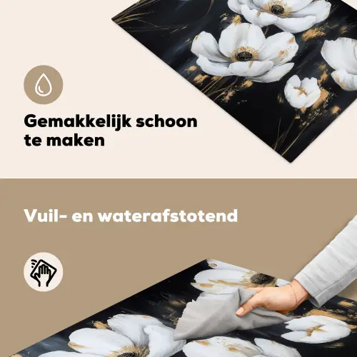 Bloemen - Wit - Abstract Inductie beschemer met haakjes klein -ky-schoon-nl